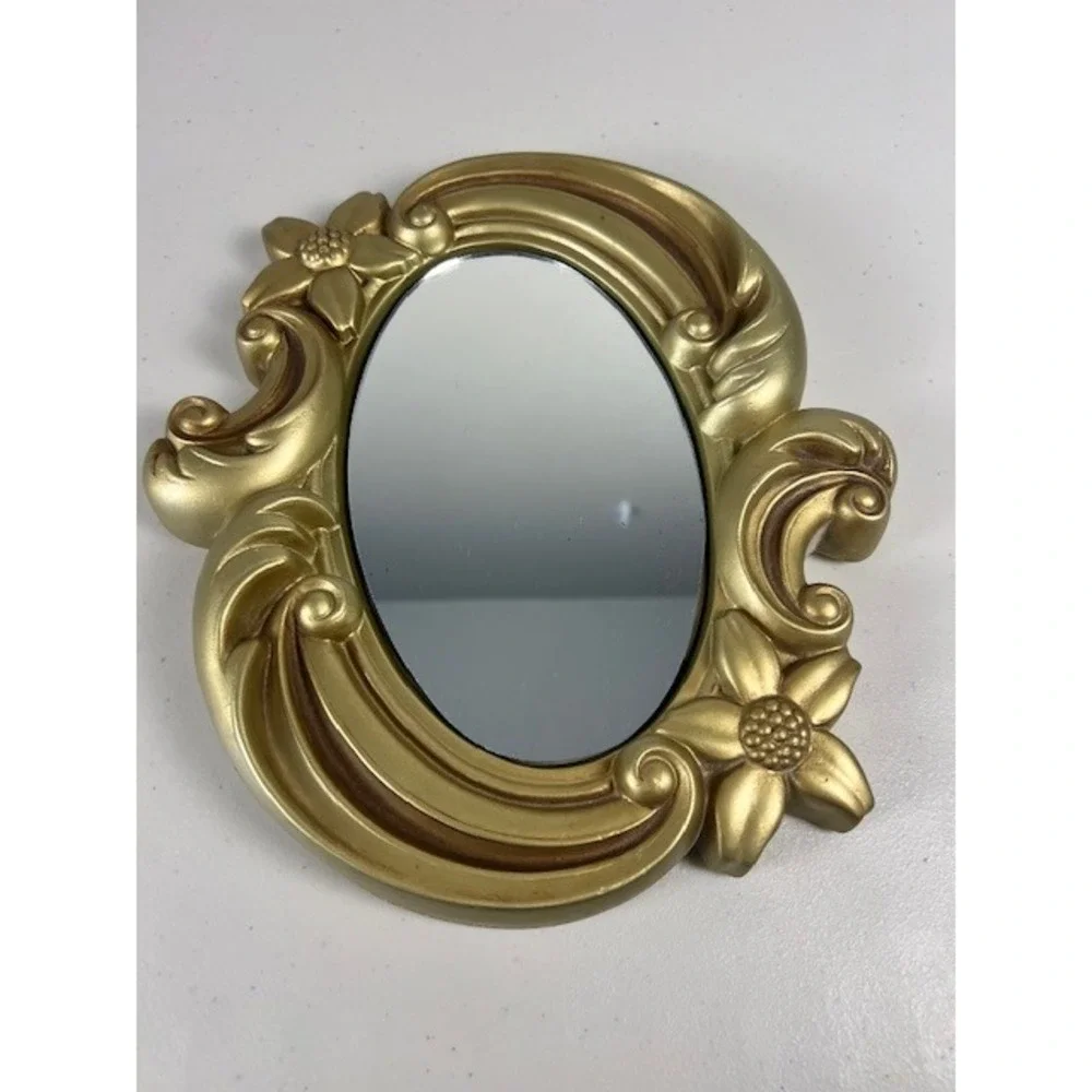 Vintage 1967 Miller Studio Inc Gold Chalkware Floral Oval Wall Mirror Ornate MCM